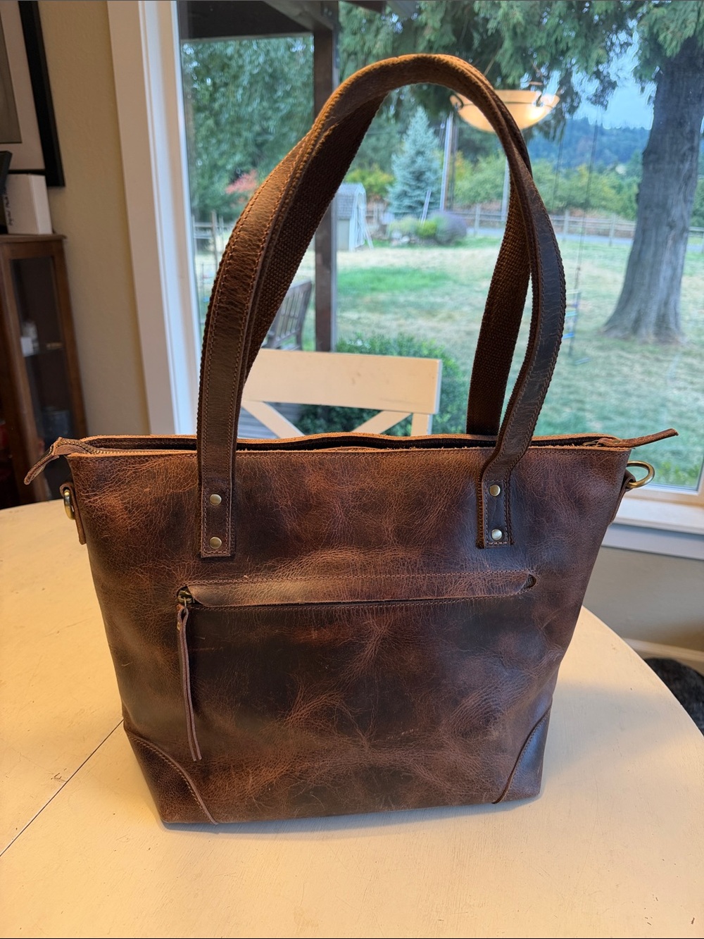 Portland Leather Goods laptop shoulder bag distressed espresso brown